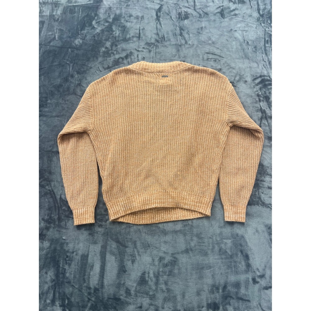 Billabong Surplice Wrap Sweater Womens Medium Tan Ribbed Knit V-Neck Boho - Picture 2 of 7